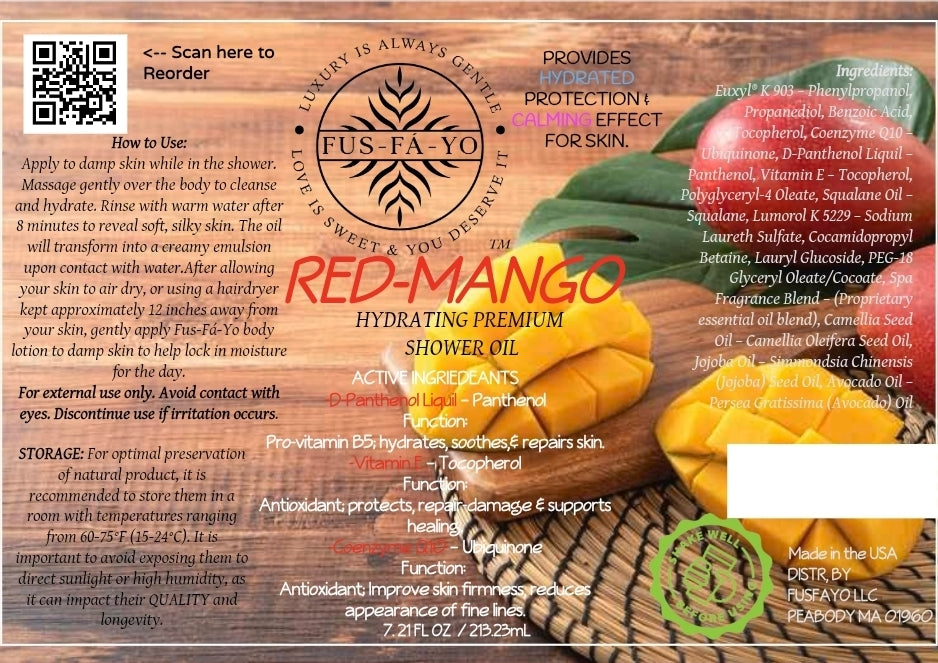 Shower oil - Red Mango 7.21.oz (All natural infuse with Coenzyme Q10, D-Panthenol, & Vitamin E)