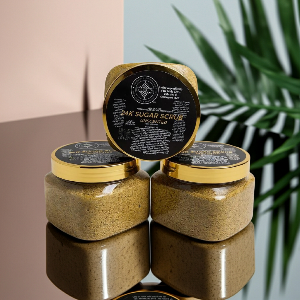 4-K Gold Sugar Scrub 12.oz (All natural infuse with 24K Gold Mica,Vitamin E, & Coenzyme Q10)