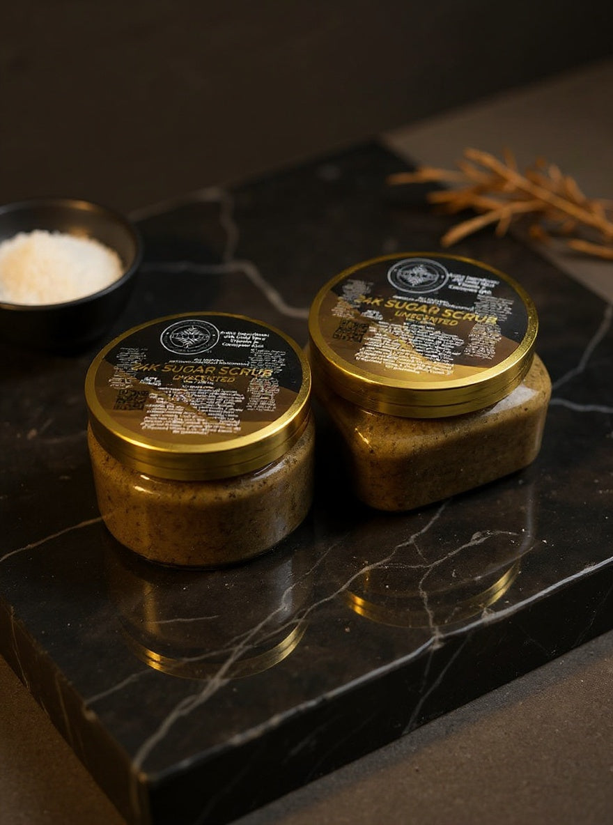 4-K Gold Sugar Scrub 12.oz (All natural infuse with 24K Gold Mica,Vitamin E, & Coenzyme Q10)