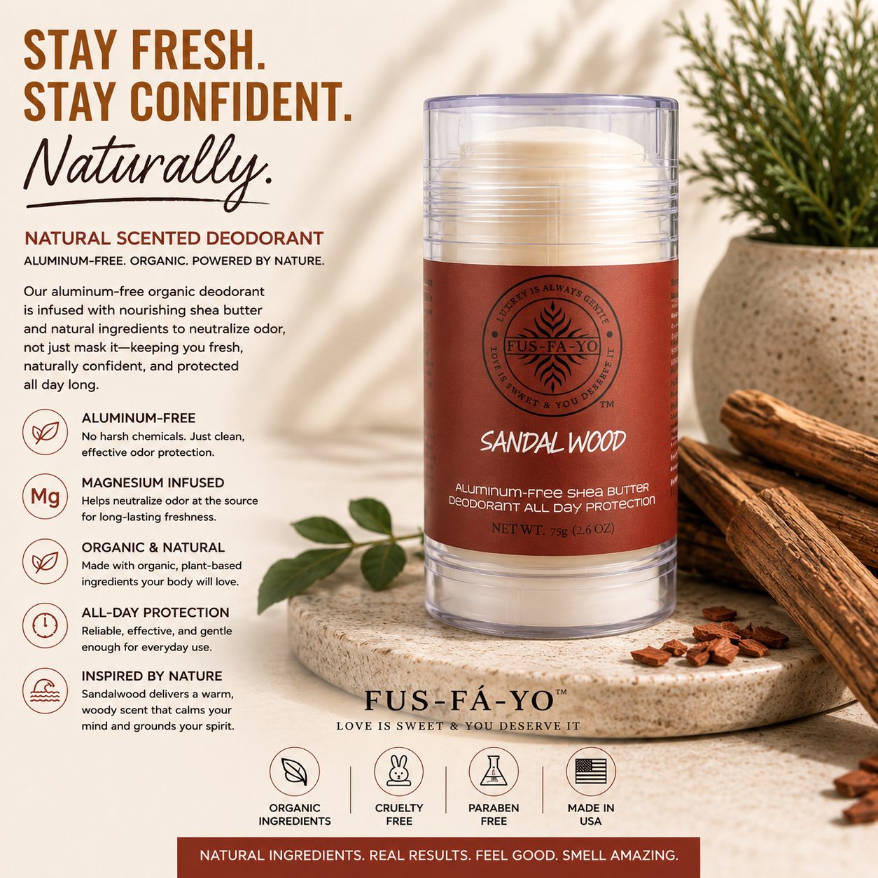 Shea Butter Deodorant - Sandalwood  (All natural infuse with Magnesium)