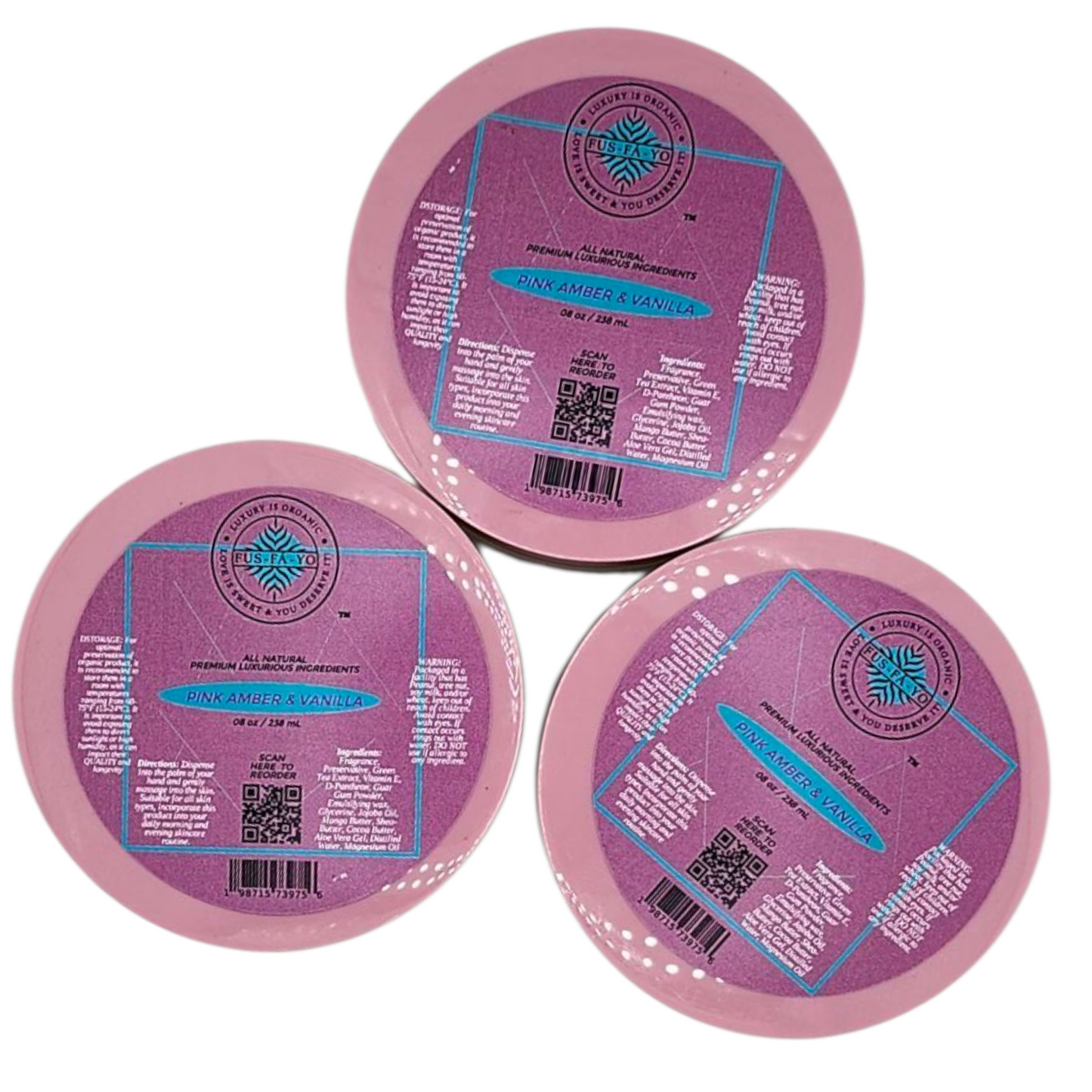 FUS-FÁ-YO Luxurious hydrating body lotion Pink Amber vanilla (All natural infuse with Green tea Extract, D-Panthenol, & Vitamin E) ...